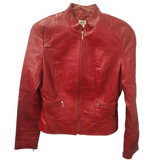 Vintage Cache croc embroidered red leather skirt suit size 8 - Picture 6 of 12